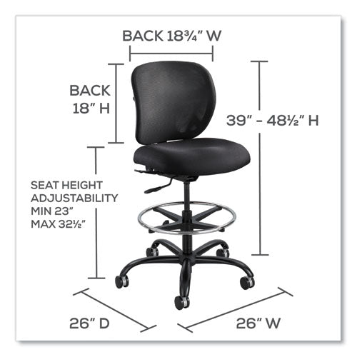 Image of Safco® 3394BV Vue Heavy-Duty Extended-Height Stool, Supports Up To 350 Lb, 23" To 32.5" Seat Height, Black Vinyl Seat, Black Base