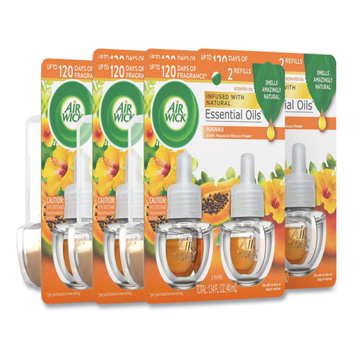 Image of Air Wick® 62338-85175 Scented Oil Twin Refill, Hawai'i Exotic Papaya/Hibiscus Flower, 0.67 oz, 2/Pack, 6 Packs/Carton