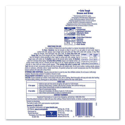 Image of LYSOL® Brand 36241-77617 Clean and Fresh Multi-Surface Disinfectant Cleaner, Sparkling Lemon and Sunflower Essence, 144 oz Bottle