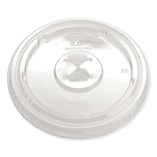 Image of Fabri-Kal® LKC1220FX Greenware Cold Drink Lids, X-Slot, Fits 12 oz to 20 oz Cold Cups, Plastic, Clear, 1,000/Carton