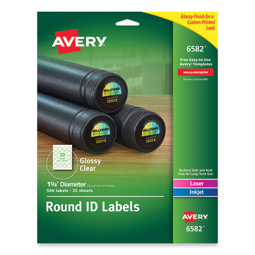Image of Avery® 06582 Round Print-To-The Edge Labels With Surefeed And Easypeel, 1.67" Dia, Glossy Clear, 500/pk