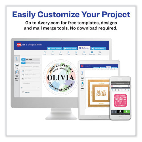 Image of Avery® 08293 Vibrant Inkjet Color-Print Labels w/ Sure Feed, 1.5" dia, White, 400/PK