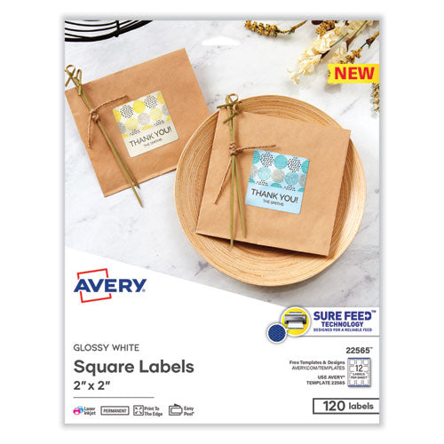 Image of Avery® 22565 Laser/Inkjet Media Labels, Inkjet/Laser Printers, 2 x 2, White, 12 Labels/Sheet, 10 Sheets/Pack