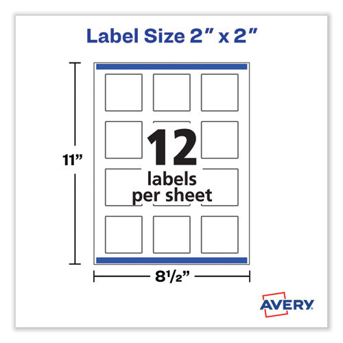 Image of Avery® 22565 Laser/Inkjet Media Labels, Inkjet/Laser Printers, 2 x 2, White, 12 Labels/Sheet, 10 Sheets/Pack