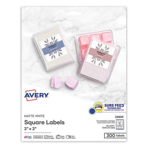 Image of Avery® 22806 Square Labels With Sure Feed And Trueblock, 2 X 2, White, 300/pack