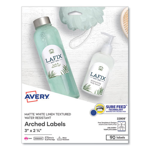 Image of Avery® 22809 Textured Arched Print-To-The-Edge Labels, Laser Printers, 3 X 2.25, White, 9/sheet, 10 Sheets/pack