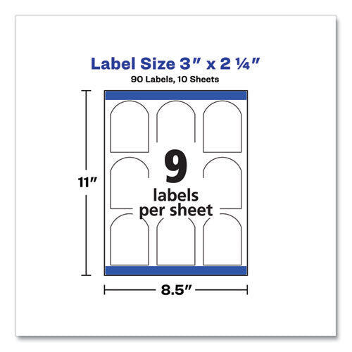 Image of Avery® 22809 Textured Arched Print-To-The-Edge Labels, Laser Printers, 3 X 2.25, White, 9/sheet, 10 Sheets/pack