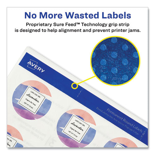 Image of Avery® 22825 Round Print-To-The Edge Labels With Sure Feed And Easy Peel, 2" Dia, Glossy Clear, 120/pk