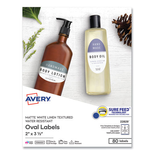 Image of Avery® 22829 Oval Print-To-The-Edge Labels, 2 X 3.33, White, 8/sheet, 10 Sheets/pack