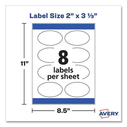 Image of Avery® 22829 Oval Print-To-The-Edge Labels, 2 X 3.33, White, 8/sheet, 10 Sheets/pack