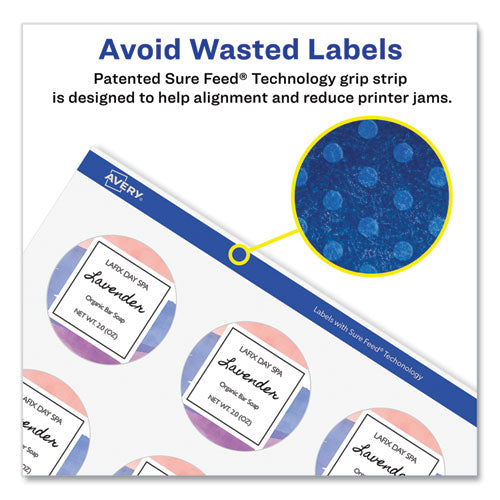 Image of Avery® 22856 Durable White ID Labels w/ Sure Feed, 2.5" dia, White, 72/Pk