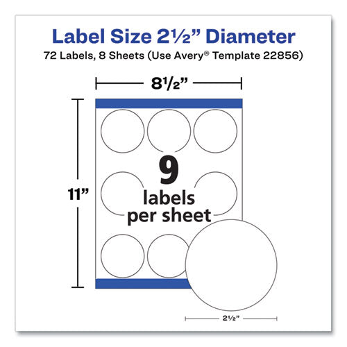 Image of Avery® 22856 Durable White ID Labels w/ Sure Feed, 2.5" dia, White, 72/Pk