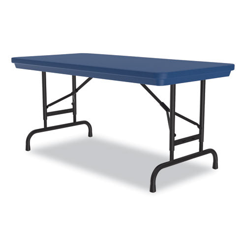 Image of Correll® RA2448-27-09-4PK Adjustable Folding Table, Rectangular, 48" x 24" x 22" to 32", Blue Top, Black Legs, 4/Pallet