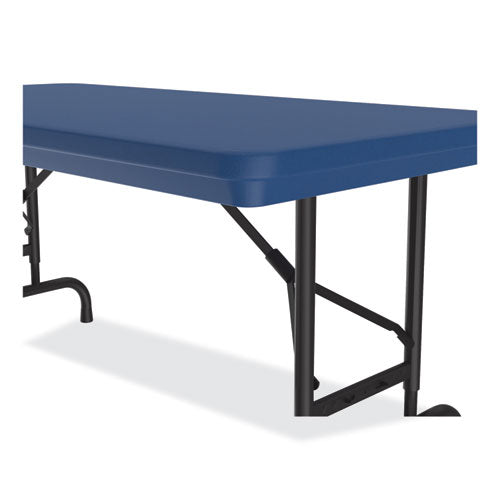Image of Correll® RA2448-27-09-4PK Adjustable Folding Table, Rectangular, 48" x 24" x 22" to 32", Blue Top, Black Legs, 4/Pallet