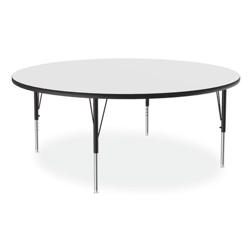 Image of Correll® A60DERND80TP09954PK Markerboard Activity Tables, Round, 60" x 19" to 29", White Top, Black/Silver Legs, 4/Pallet