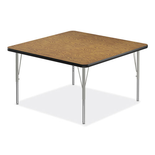 Image of Correll® A4848TFSQ06TP09954PK Adjustable Activity Tables, Square, 48" x 48" x 19" to 29", Medium Oak Top, Silver Legs, 4/Pallet