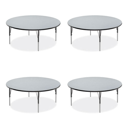 Image of Correll® A60TFRND15TP0995K4PK Height Adjustable Activity Table, Round, 60" x 19" to 29", Gray Granite Top, Black Legs, 4/Pallet