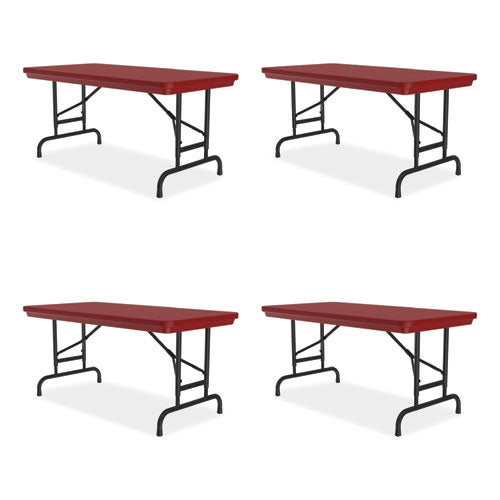 Image of Correll® RA2448-25-09-4PK Adjustable Folding Table, Rectangular, 48" x 24" x 22" to 32", Red Top, Black Legs, 4/Pallet