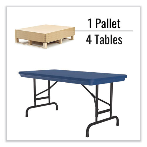 Image of Correll® RA2448-27-09-4PK Adjustable Folding Table, Rectangular, 48" x 24" x 22" to 32", Blue Top, Black Legs, 4/Pallet