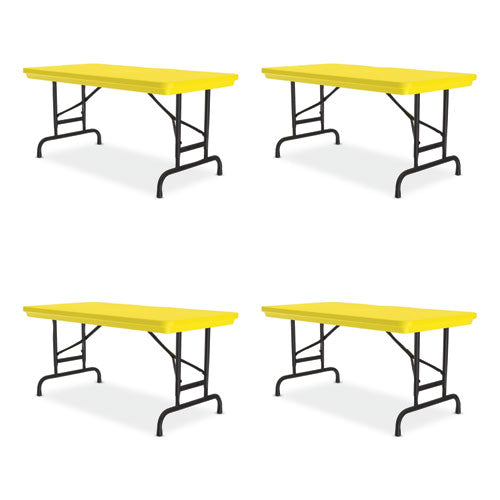 Image of Correll® RA2448-28-09-4PK Adjustable Folding Table, Rectangular, 48" x 24" x 22" to 32", Yellow Top, Black Legs, 4/Pallet