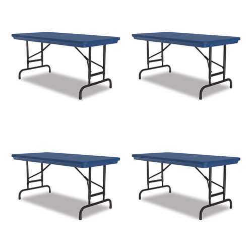 Image of Correll® RA2448-27-09-4PK Adjustable Folding Table, Rectangular, 48" x 24" x 22" to 32", Blue Top, Black Legs, 4/Pallet