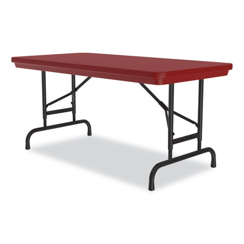 Image of Correll® RA2448-25-09-4PK Adjustable Folding Table, Rectangular, 48" x 24" x 22" to 32", Red Top, Black Legs, 4/Pallet