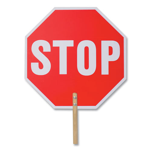 Image of Tatco 17520 Handheld Stop Sign, 18" Red/White Face, White Graphics