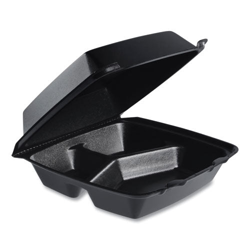 Image of Dart® 85HTB3R Insulated Foam Hinged Lid Containers, 3 Compartments, 7.96 x 3.2 x 8.36, Black, 200/Carton