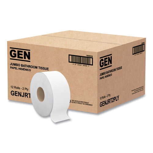 Image of GEN B5001 JRT Jumbo Bath Tissue, Septic Safe, 2-Ply, 3.5" x 750 ft, White, 12 Rolls/Carton