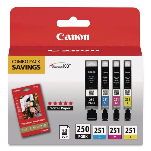 Image of Canon® 6497B004 6497b004 (pgi-250/cli-251) Ink/paper Combo, Black/cyan/magenta/yellow