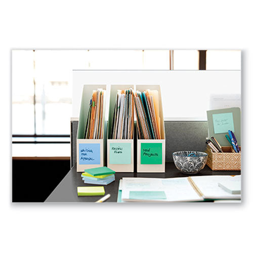 Image of Post-it® Notes Super Sticky 654R-12SST 100% Recycled Paper Super Sticky Notes, Unruled, 3" x 3", Assorted Oasis Colors, 70 Sheets/Pad, 12 Pads/Pack