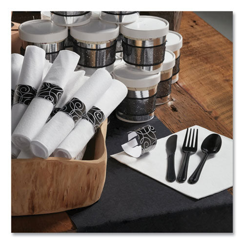 Image of Hoffmaster® 119971 CaterWrap Heavyweight Cutlery Combo Kit, Fork/Knife/Napkin/Spoon, Plastic, Black, 100/Carton