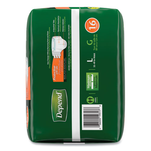 Image of Depend® 35458 Incontinence Protection with Tabs, Large, 35" to 49" Waist, 16/Pack, 3 Packs/Carton