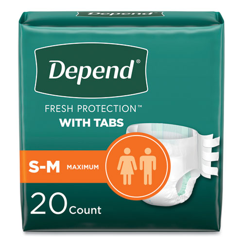Image of Depend® 35456 Incontinence Protection with Tabs, Small/Medium, 19" to 34" Waist, 20/Pack, 3 Packs/Carton