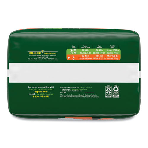 Image of Depend® 35458 Incontinence Protection with Tabs, Large, 35" to 49" Waist, 16/Pack, 3 Packs/Carton