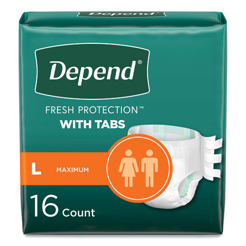 Image of Depend® 35458 Incontinence Protection with Tabs, Large, 35" to 49" Waist, 16/Pack, 3 Packs/Carton