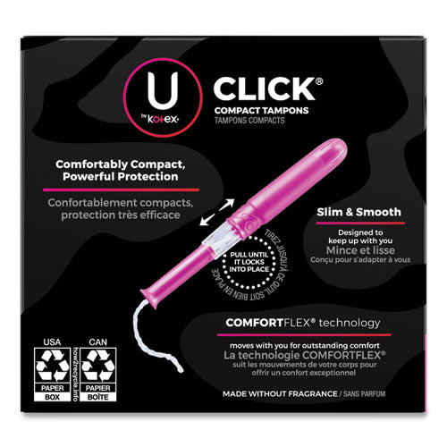 Image of Kotex® 51582 U by Kotex Click Compact Tampons, Super Plus Absorbency, 16/Pack, 8 Packs/Carton