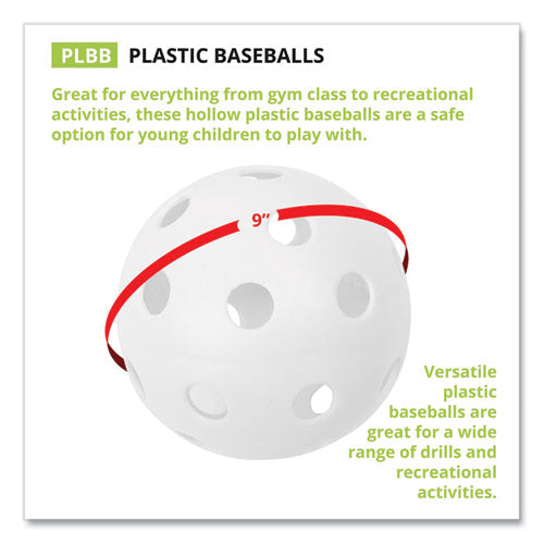 Image of Champion Sports Plastic Baseballs, 9" Diameter, White, 12/set