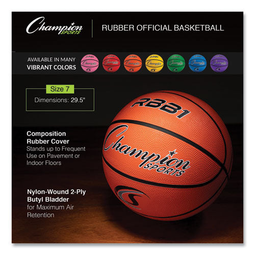Image of Champion Sports RBB1 Rubber Sports Ball, Basketball, No. 7 Size, Orange