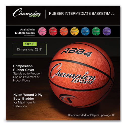 Image of Champion Sports RBB4 Rubber Sports Ball, Basketball, No. 6 Size, Orange