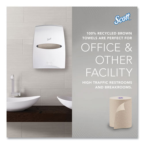 Image of Scott® 54038 Essential 100% Recycled Fiber Hard Roll Towel, 1-Ply, 8" x 700 ft, 1.5" Core, Brown, 6 Rolls/Carton