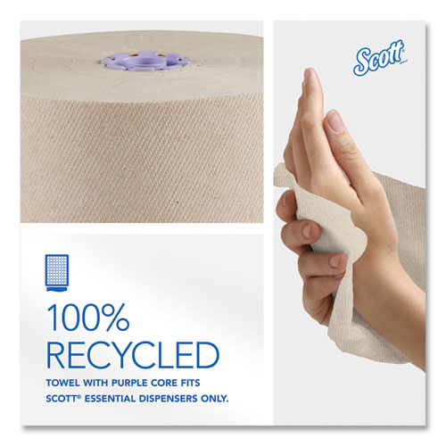 Image of Scott® 54038 Essential 100% Recycled Fiber Hard Roll Towel, 1-Ply, 8" x 700 ft, 1.5" Core, Brown, 6 Rolls/Carton