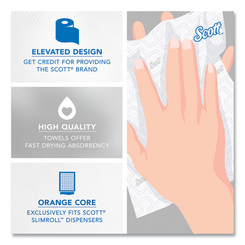 Image of Scott® 47035 Slimroll Towels, 1-Ply, 8" x 580 ft, White/Orange Core, 6 Roll/Carton