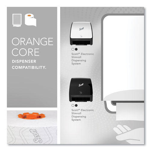 Image of Scott® 47035 Slimroll Towels, 1-Ply, 8" x 580 ft, White/Orange Core, 6 Roll/Carton