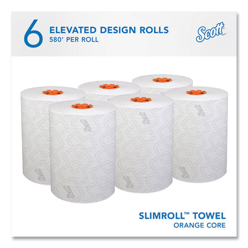 Image of Scott® 47035 Slimroll Towels, 1-Ply, 8" x 580 ft, White/Orange Core, 6 Roll/Carton
