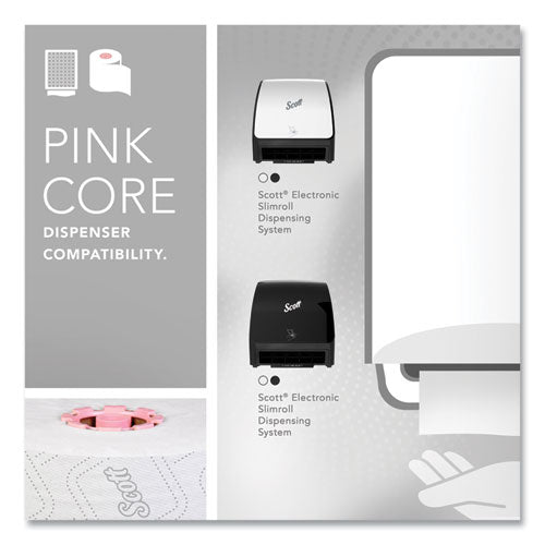 Image of Scott® 47032 Slimroll Towels, 1-Ply, 8" x 580 ft, White/Pink Core, Traditional Business, 6 Rolls/Carton