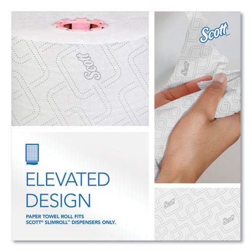 Image of Scott® 47032 Slimroll Towels, 1-Ply, 8" x 580 ft, White/Pink Core, Traditional Business, 6 Rolls/Carton