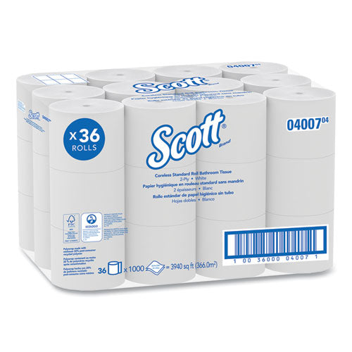Image of Scott® 04007 Essential Coreless SRB Bathroom Tissue, Septic Safe, 2-Ply, White, 1,000 Sheets/Roll, 36 Rolls/Carton