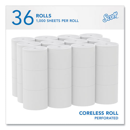 Image of Scott® 04007 Essential Coreless SRB Bathroom Tissue, Septic Safe, 2-Ply, White, 1,000 Sheets/Roll, 36 Rolls/Carton
