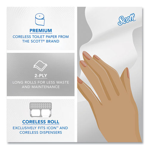 Image of Scott® 04007 Essential Coreless SRB Bathroom Tissue, Septic Safe, 2-Ply, White, 1,000 Sheets/Roll, 36 Rolls/Carton